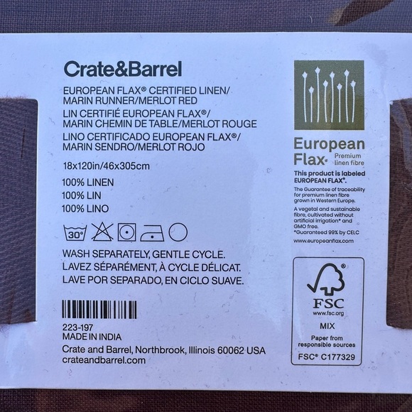 Crate & Barrel Marin 120" Merlot Red European Flax Linen Table Runner NEW - Picture 4 of 7